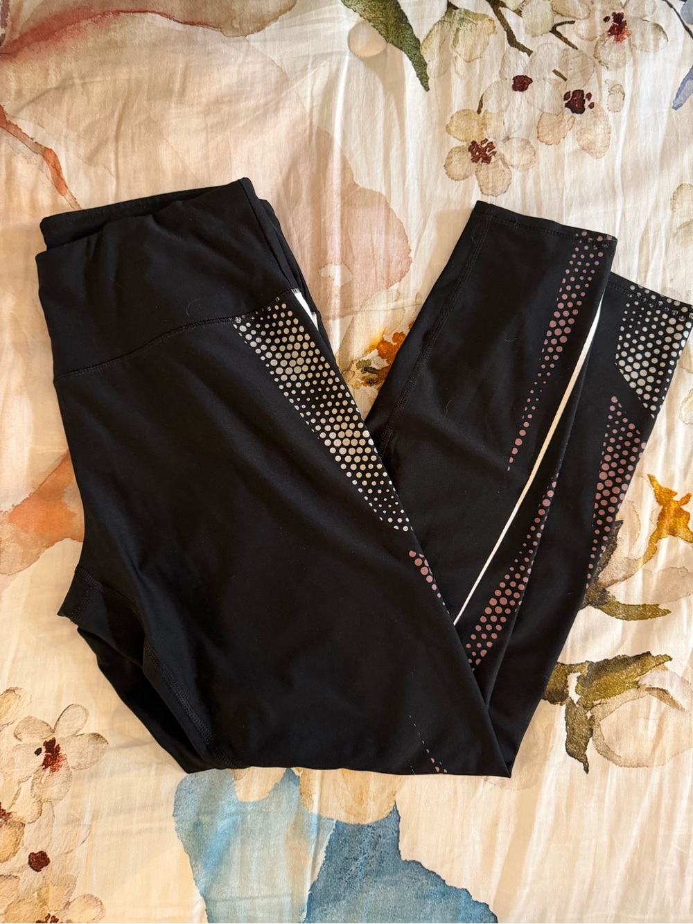 RBX Black Leggings w/ White Stripes & Mauve Pink & Silver Dot Accents - XL